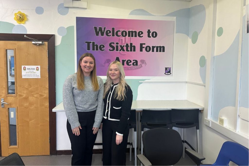 Photo of Abbie and Natasha at Lewis Girls' School in Ystrad Mynach